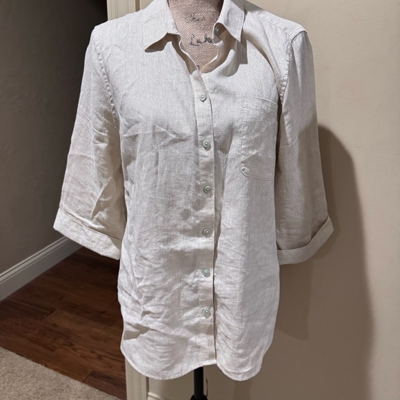 Chico's Cream Notched Collar Button Down Shirt - Picture 1 of 11